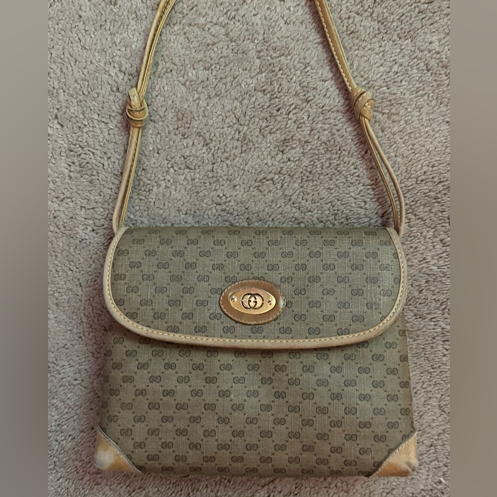 Gucci AUTHENTIC Vintage Tan Micro GG Monogram Small Crossbody Bag Purse - Picture 2 of 16